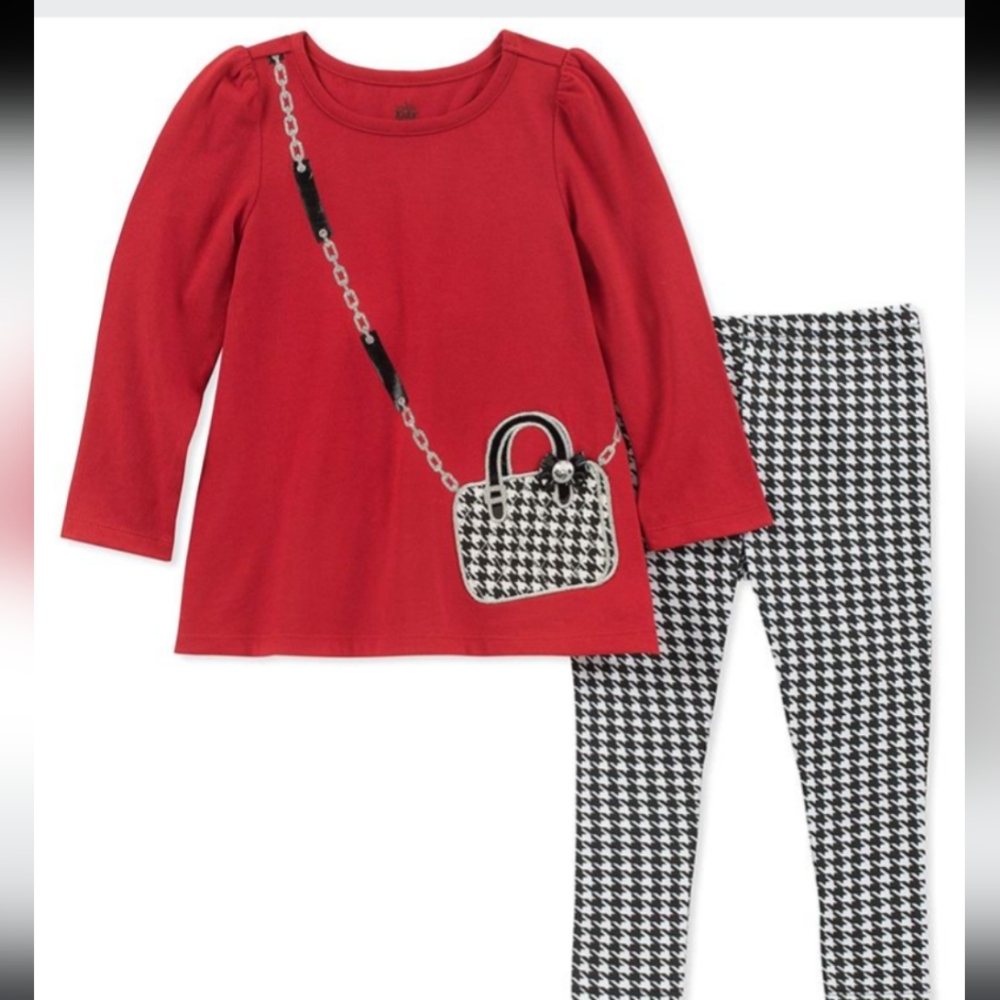 Kids Headquarters long sleeve Tunic and leggings in red black & white 24 months